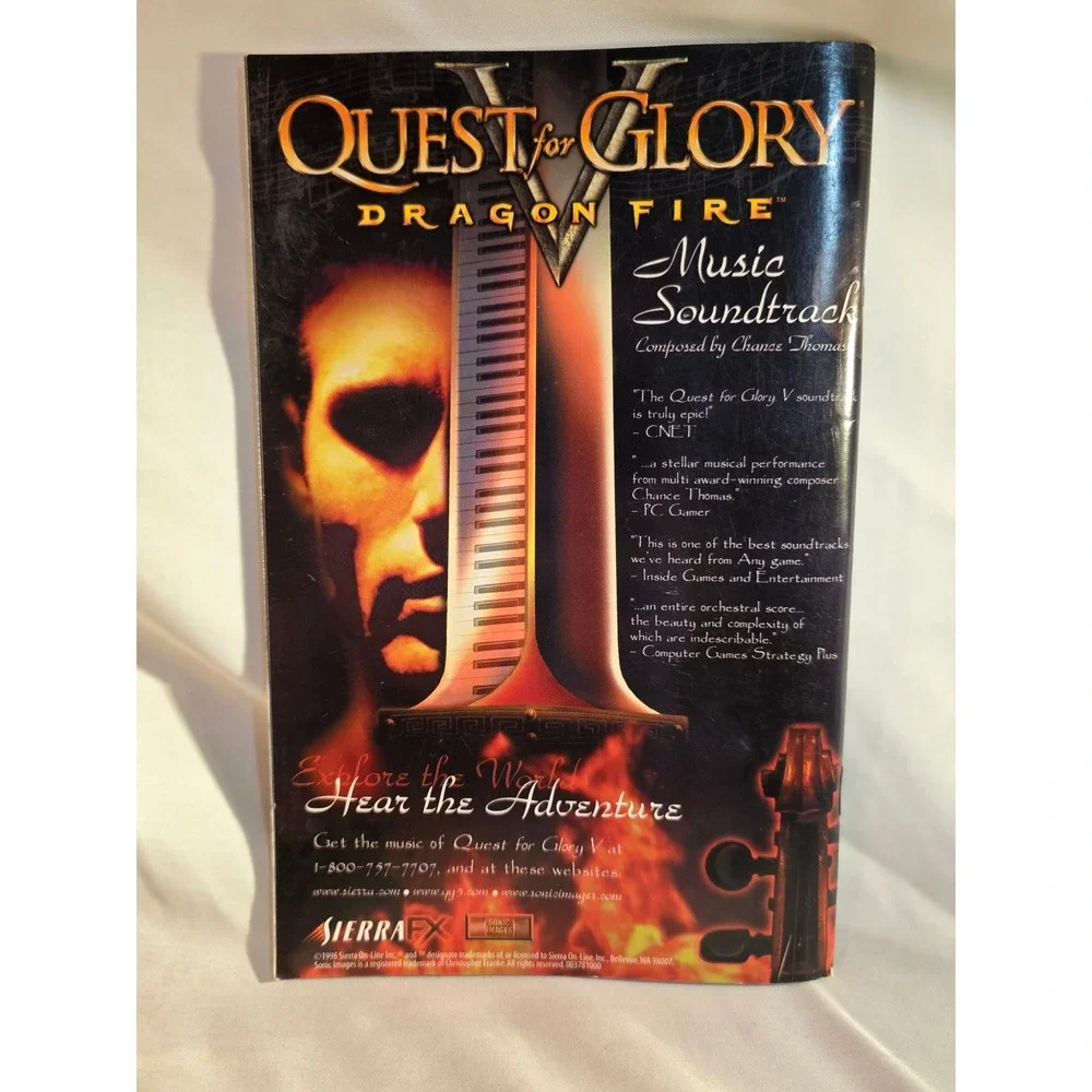 Quest for Glory V Dragon Fire PC Game Manual Sierra FX 1998 Vintage Booklet